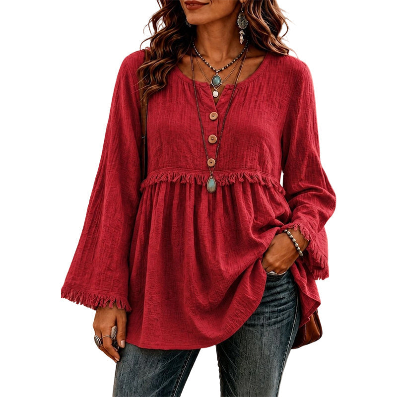 🌸Hot Sale 50% OFF💖Women's Casual Loose Long Sleeve Fringe Top