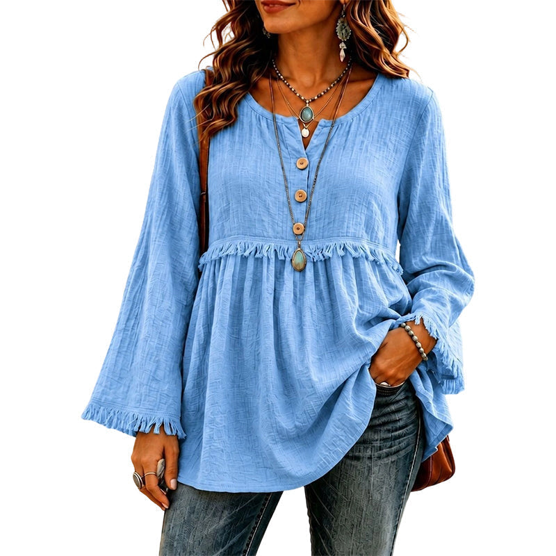 🌸Hot Sale 50% OFF💖Women's Casual Loose Long Sleeve Fringe Top
