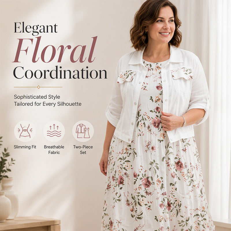 🌸Hot Sale 50% OFF💖Women's Floral Maxi Dress with Cropped Jacket Set