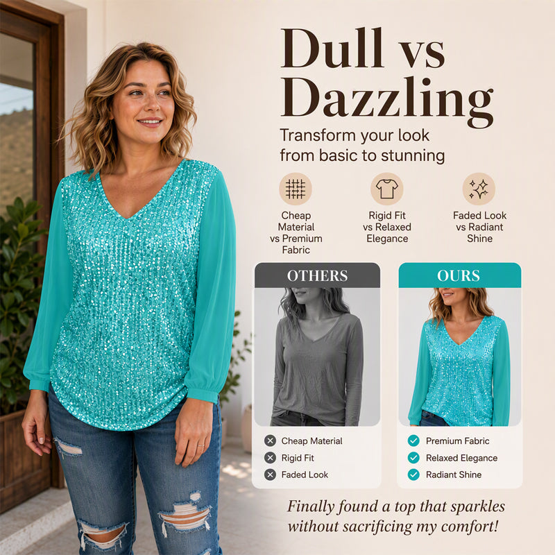 Women's Elegant Sequin V-Neck Top