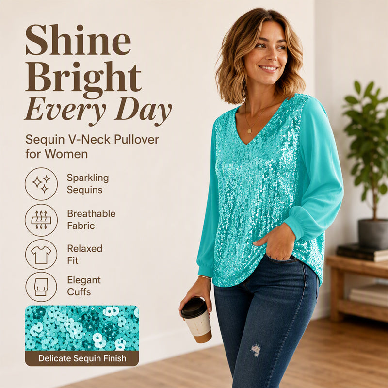 👖 LIMITED-TIME 50% OFF! ✨ Women's Elegant Sequin V-Neck Top