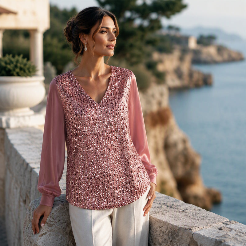 👖 LIMITED-TIME 50% OFF! ✨ Women's Elegant Sequin V-Neck Top