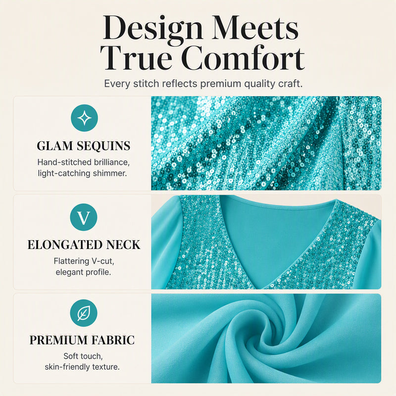Women's Elegant Sequin V-Neck Top