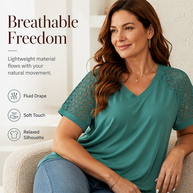 Women's Elegant Lace Patchwork V-Neck Top
