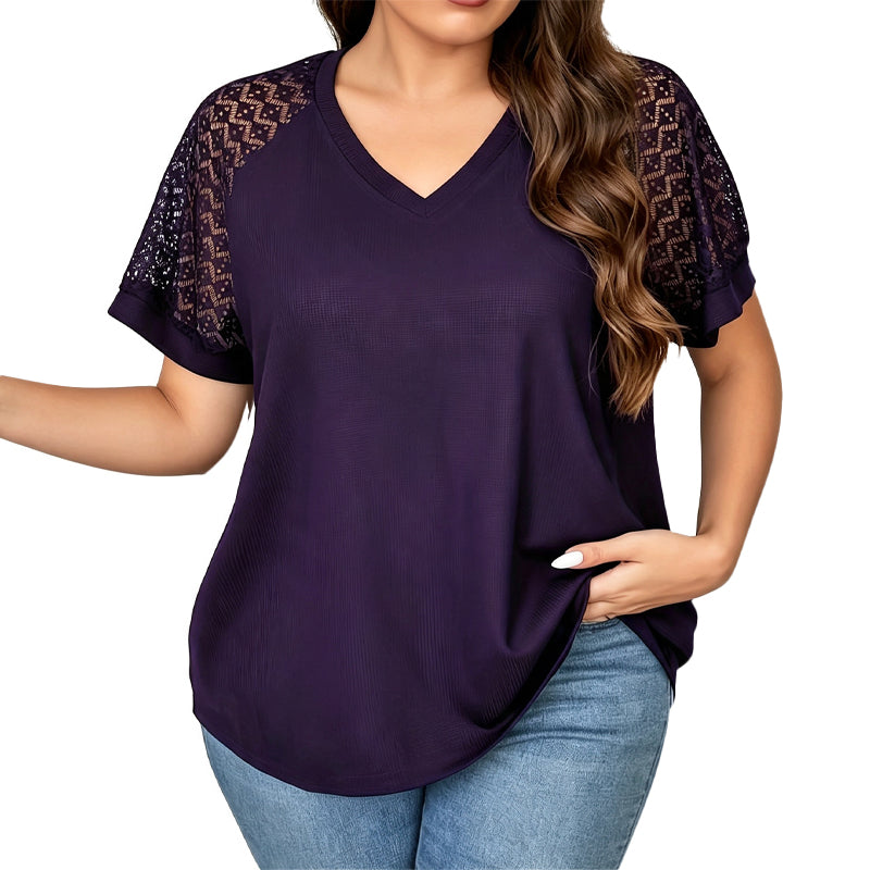 Women's Elegant Lace Patchwork V-Neck Top