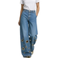 🔥 2026 Fresh Drops | Flat 50% OFF & FREE SHIPPING Today! 💸Women's Metal Eyelet Cutout Wide-Leg Jeans