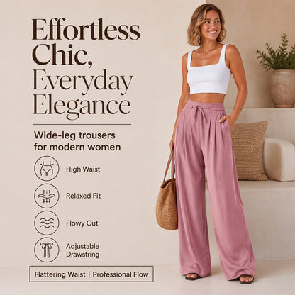 Women's Casual Flowy Pleated Wide-Leg Pants