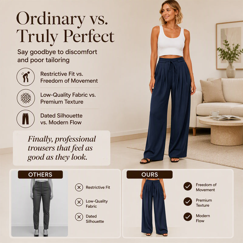 Women's Casual Flowy Pleated Wide-Leg Pants