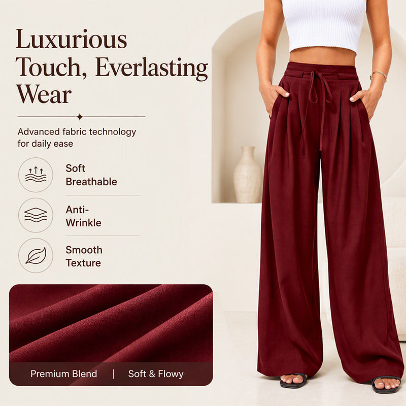 Women's Casual Flowy Pleated Wide-Leg Pants