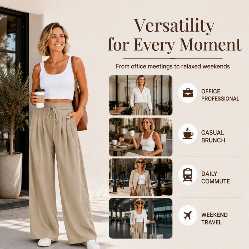 Women's Casual Flowy Pleated Wide-Leg Pants