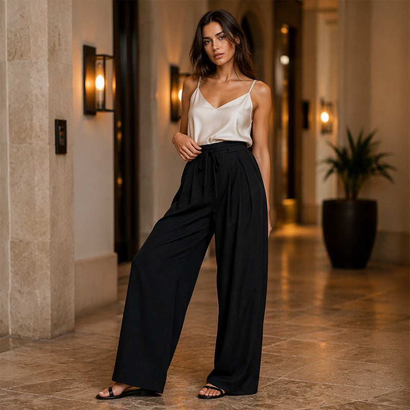 Women's Casual Flowy Pleated Wide-Leg Pants