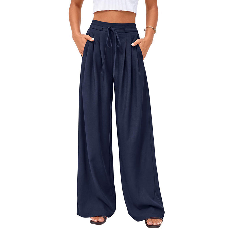 Women's Casual Flowy Pleated Wide-Leg Pants
