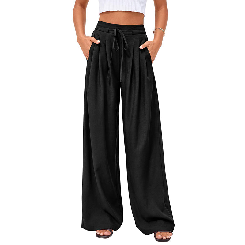 Women's Casual Flowy Pleated Wide-Leg Pants