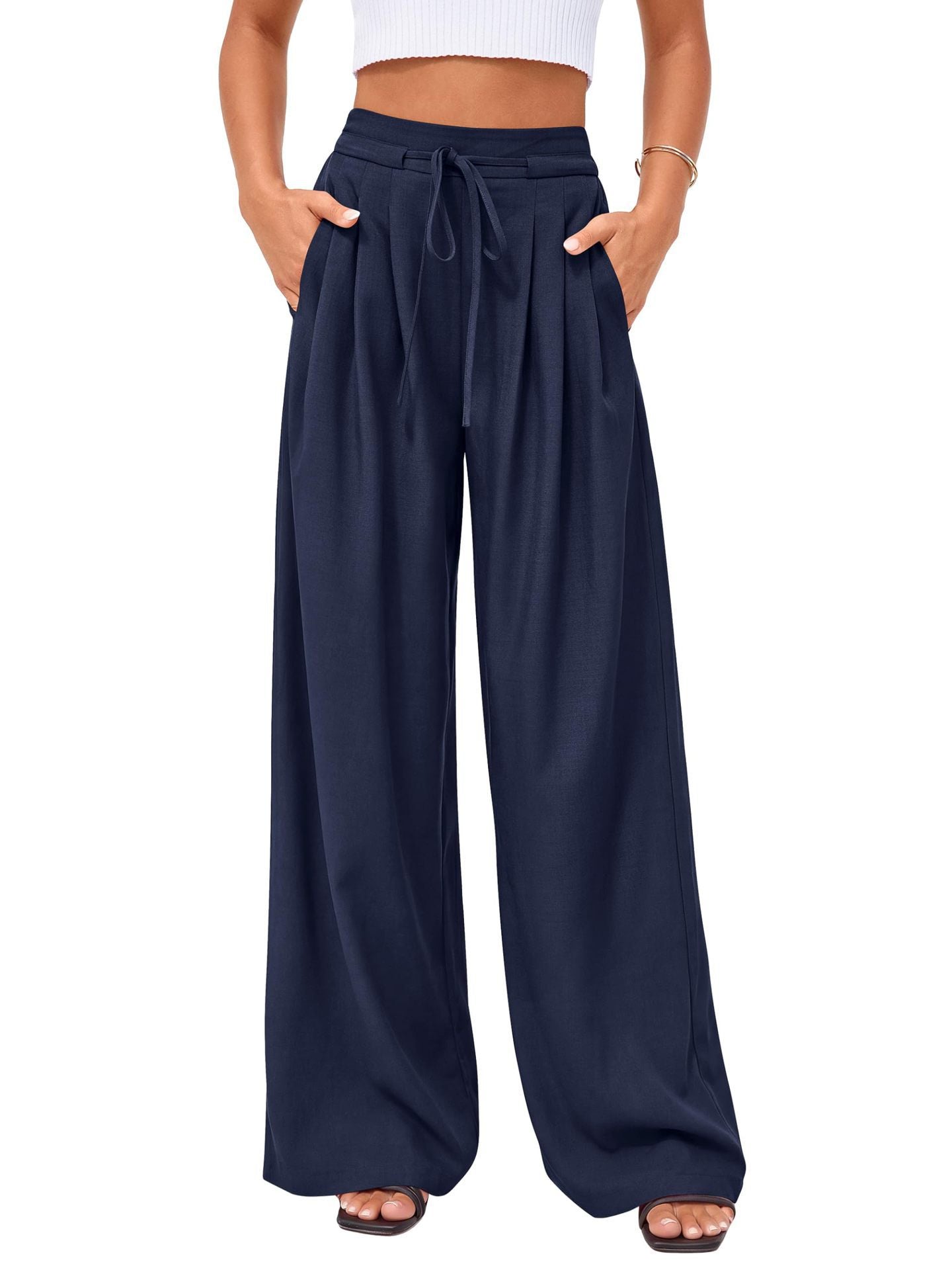 Women's Casual Flowy Pleated Wide-Leg Pants