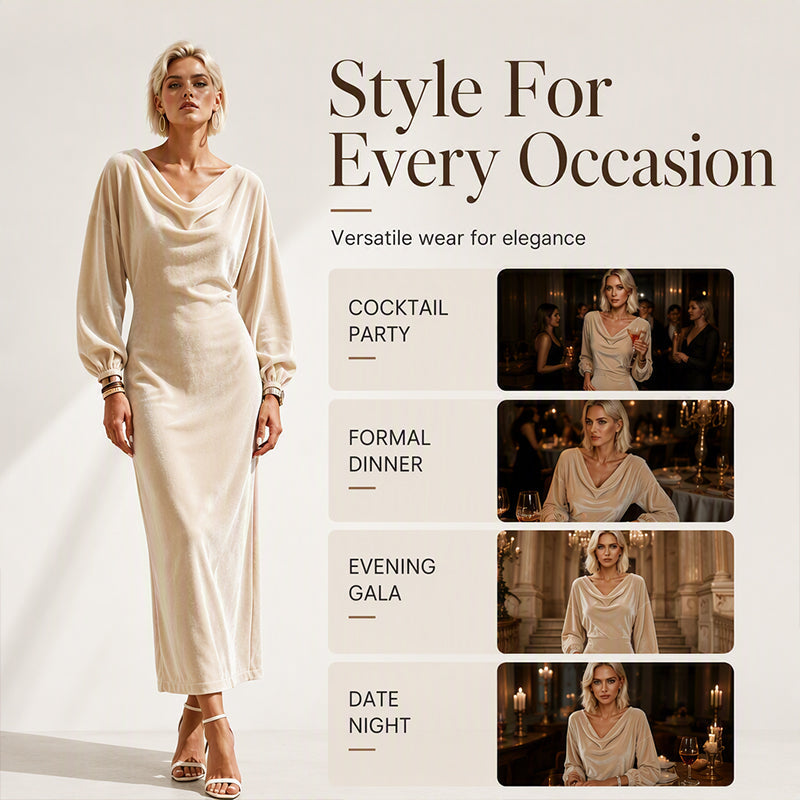 Women's Elegant Velvet Cowl Neck Dress