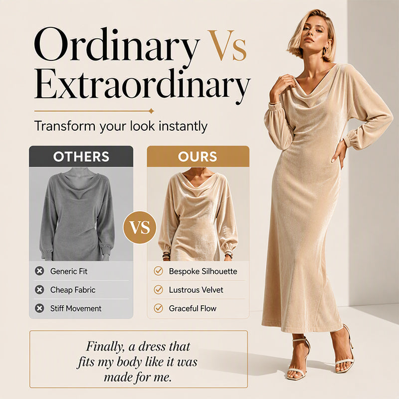 Women's Elegant Velvet Cowl Neck Dress