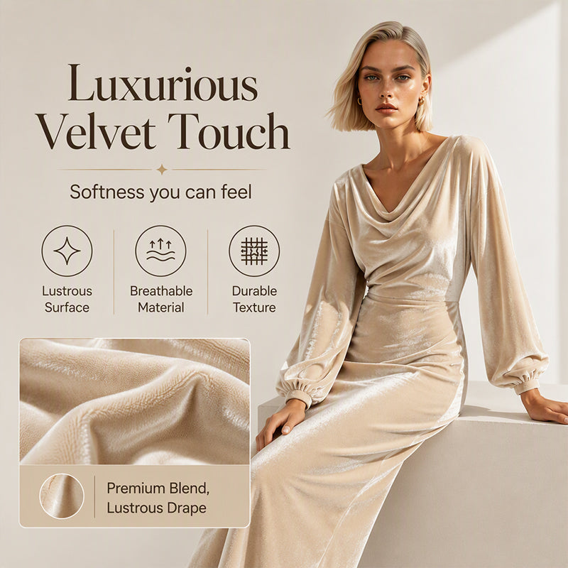 Women's Elegant Velvet Cowl Neck Dress