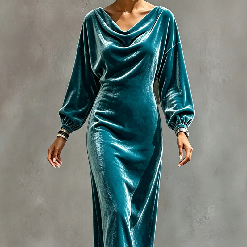 Women's Elegant Velvet Cowl Neck Dress
