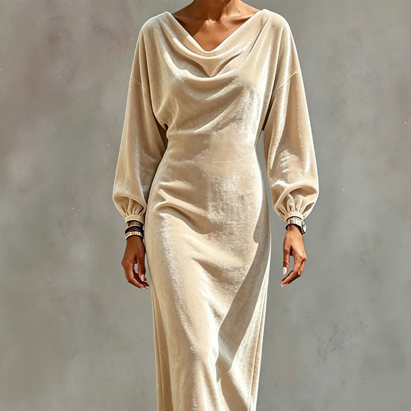 Women's Elegant Velvet Cowl Neck Dress