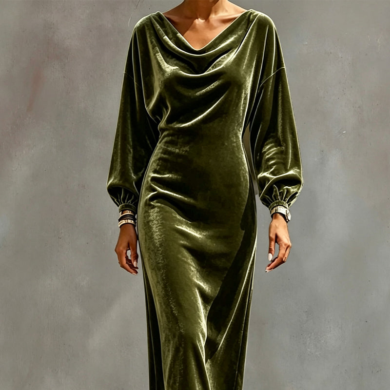 Women's Elegant Velvet Cowl Neck Dress