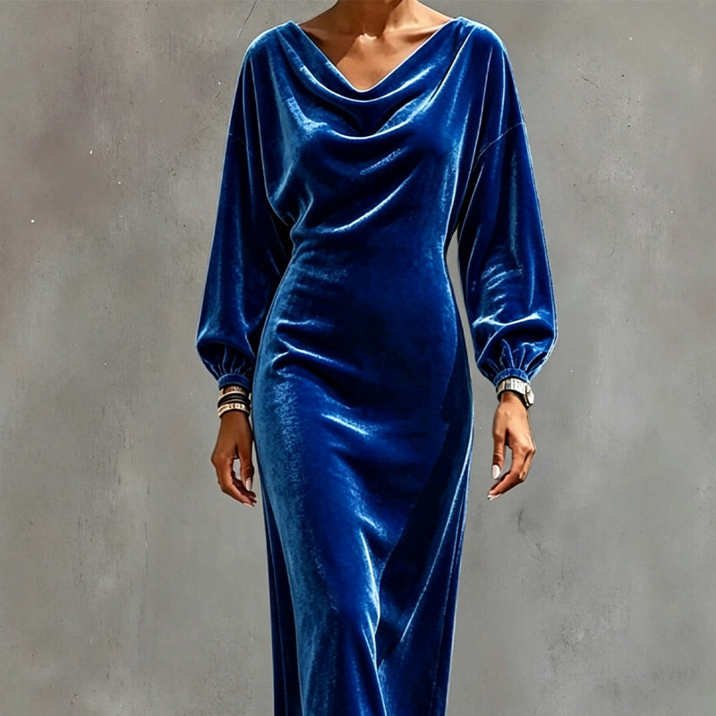 Women's Elegant Velvet Cowl Neck Dress