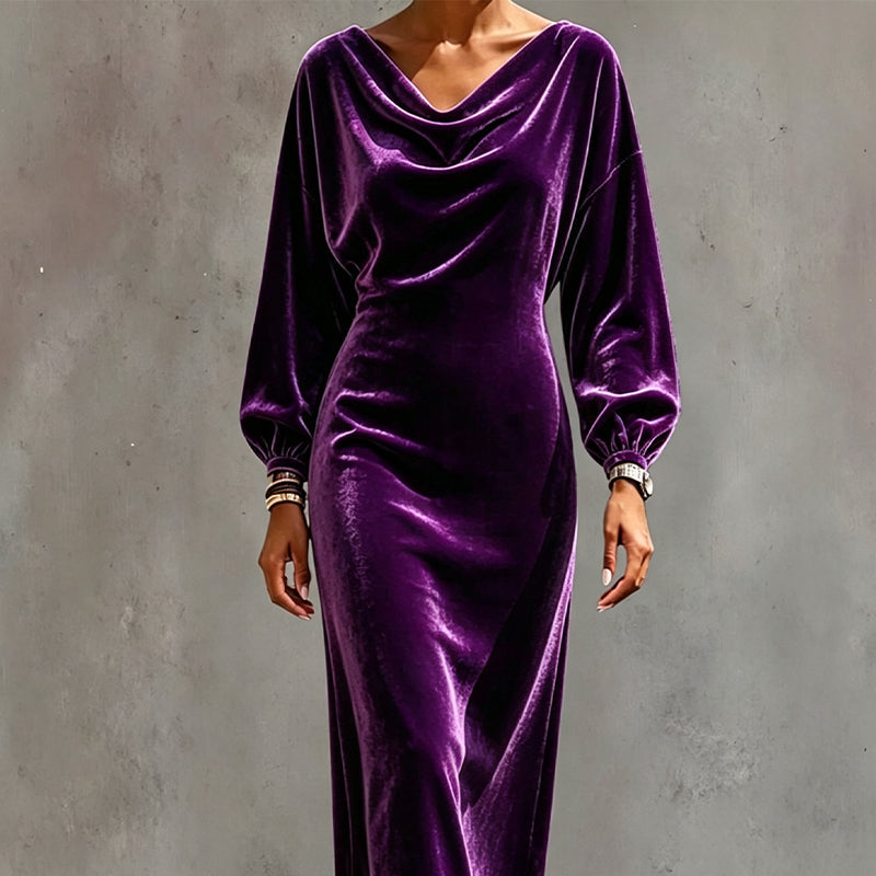 Women's Elegant Velvet Cowl Neck Dress