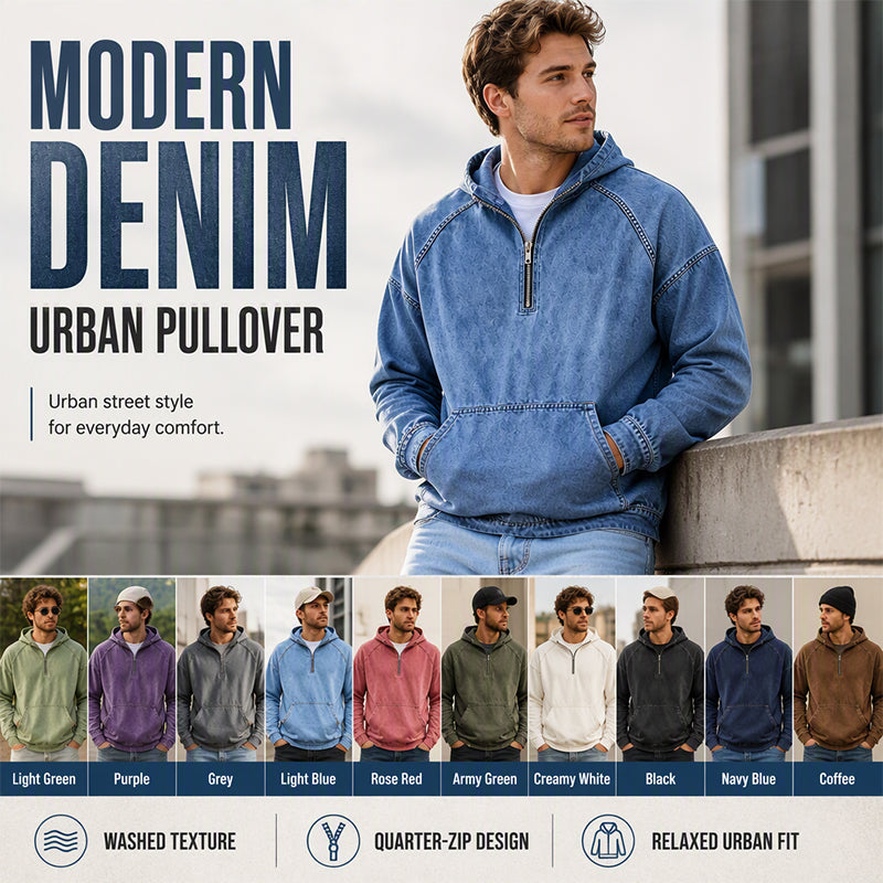 Men's Casual Half-Zip Denim Jacket