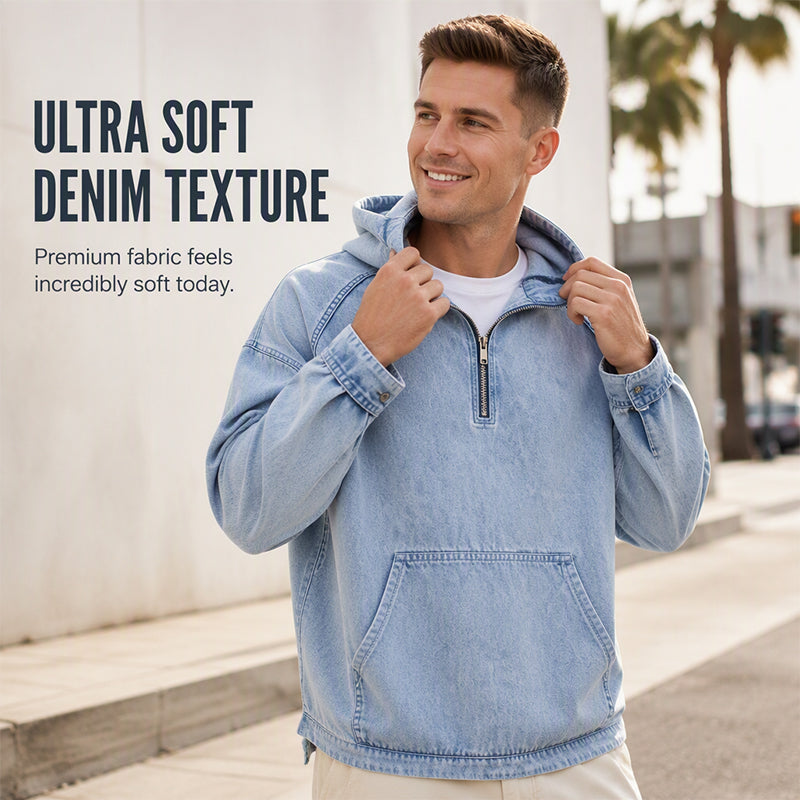 Men's Casual Half-Zip Denim Jacket