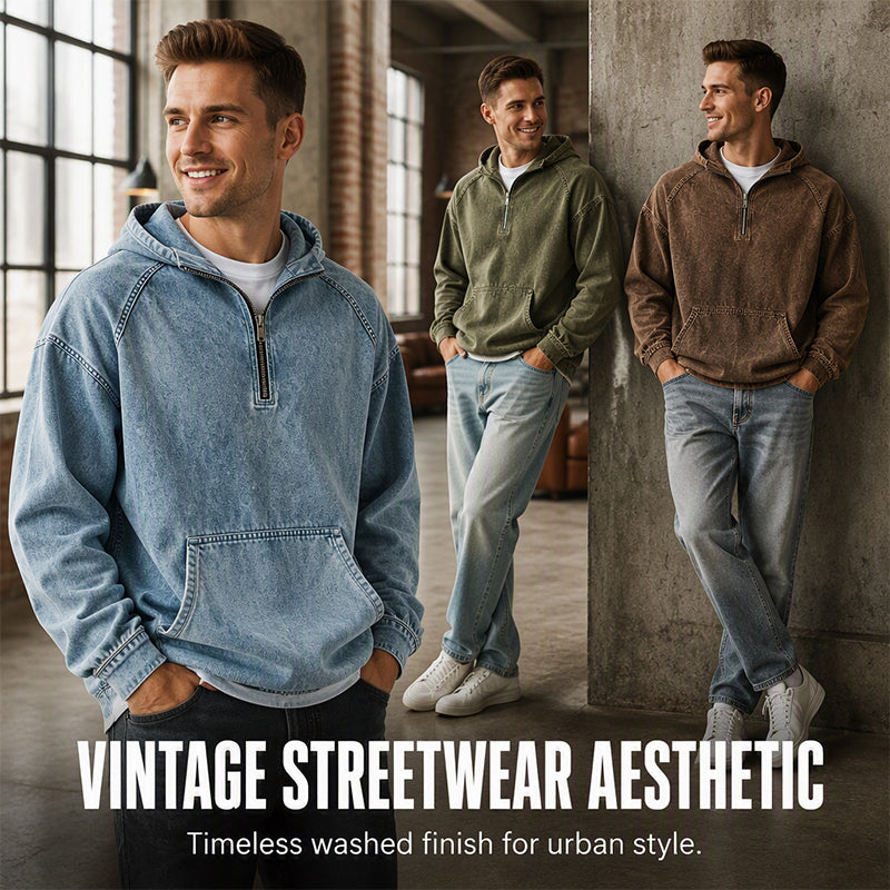 Men's Casual Half-Zip Denim Jacket