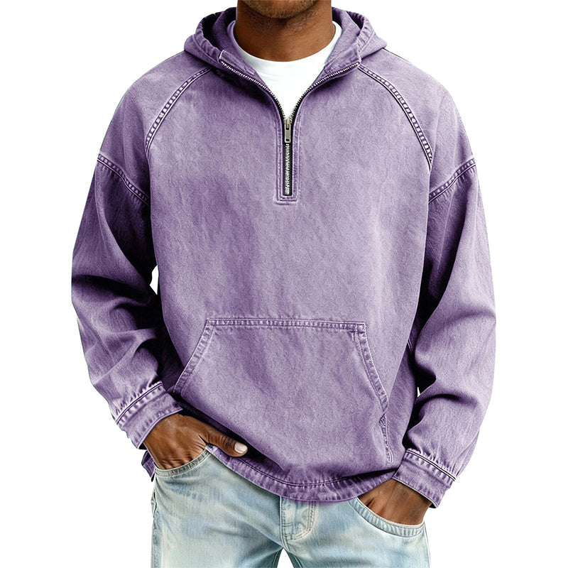 Men's Casual Half-Zip Denim Jacket