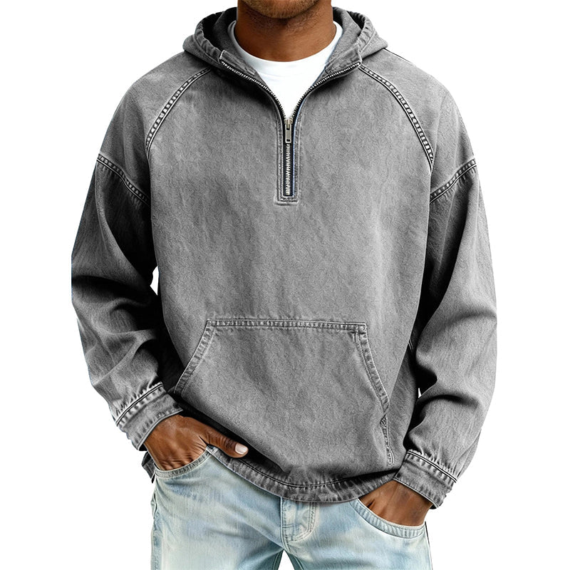 Men's Casual Half-Zip Denim Jacket