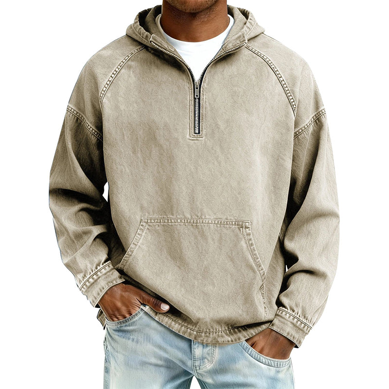 Men's Casual Half-Zip Denim Jacket