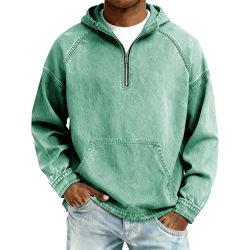 Men's Casual Half-Zip Denim Jacket