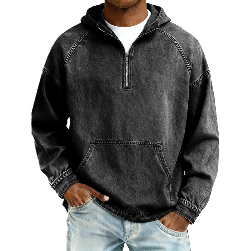Men's Casual Half-Zip Denim Jacket