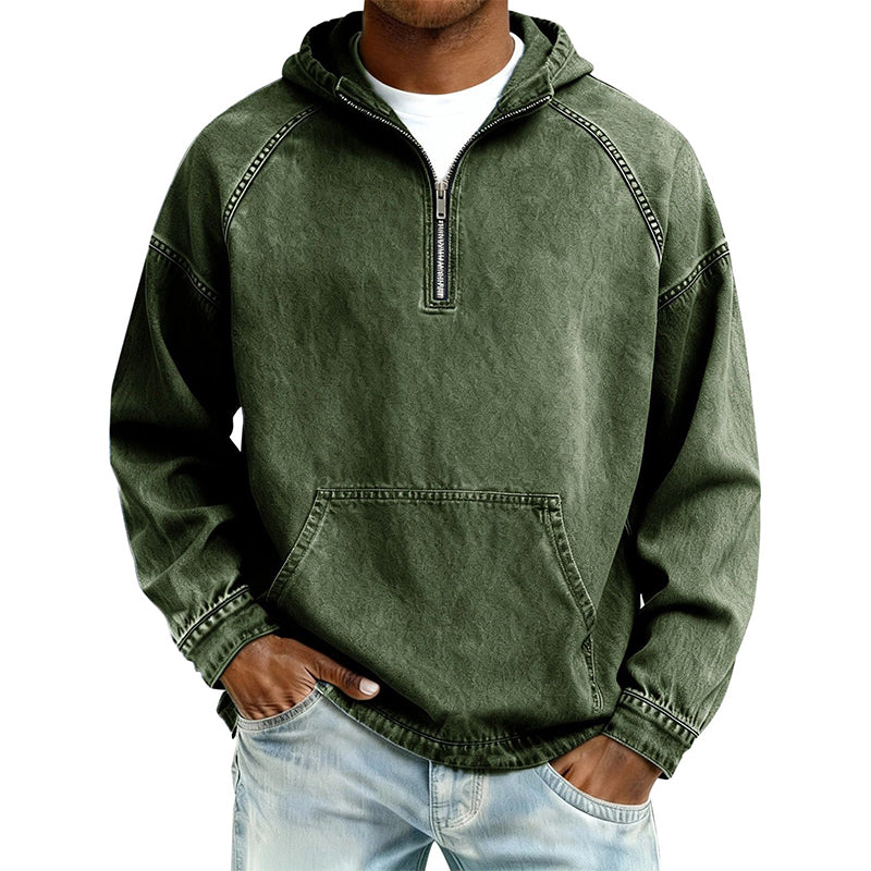 Men's Casual Half-Zip Denim Jacket