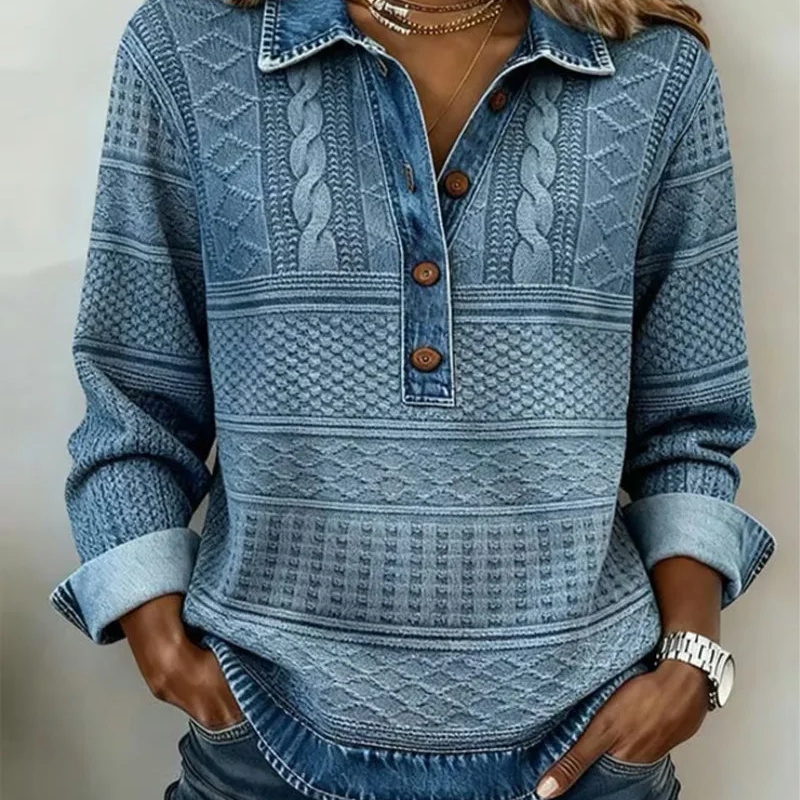 ⏰Last Day Sale 55% Off 💃 Women’s Denim Patchwork Lapel Long-Sleeve Shirt