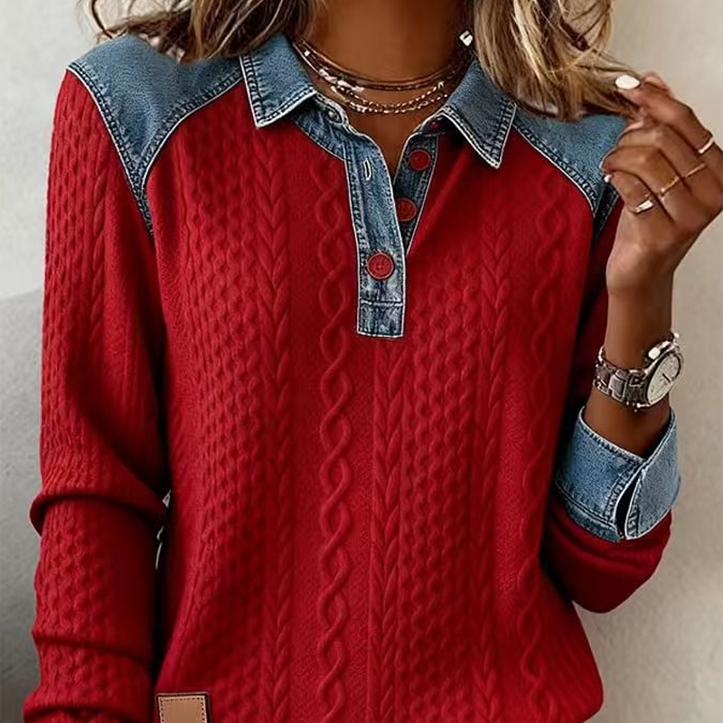 ⏰Last Day Sale 55% Off 💃 Women’s Denim Patchwork Lapel Long-Sleeve Shirt