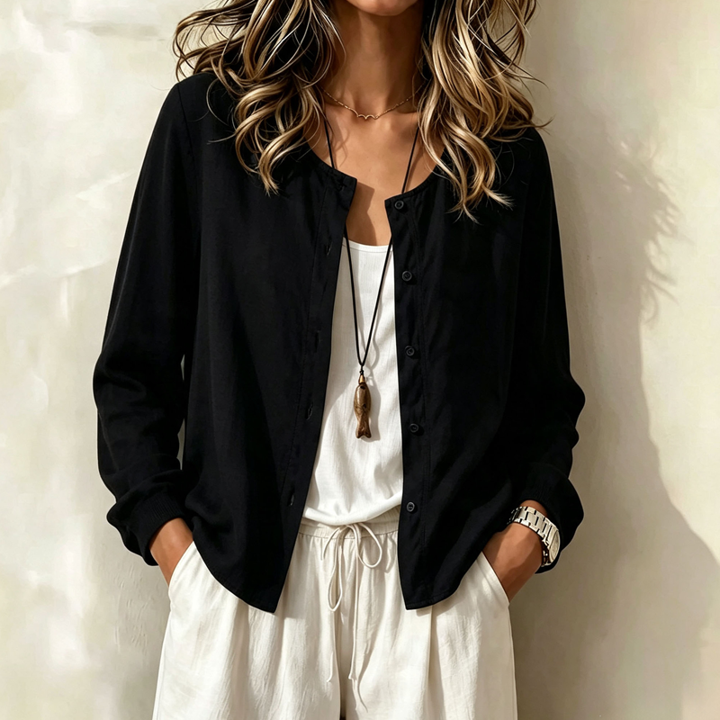 Women's Loose Solid Color Button Down Shirt