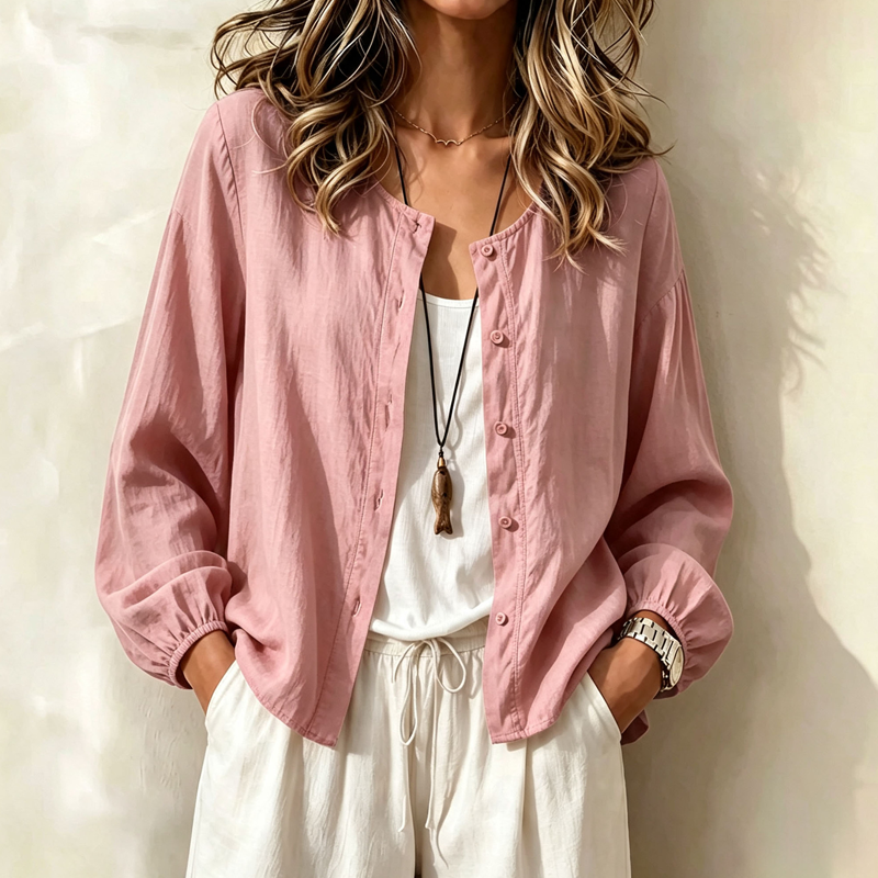Women's Loose Solid Color Button Down Shirt
