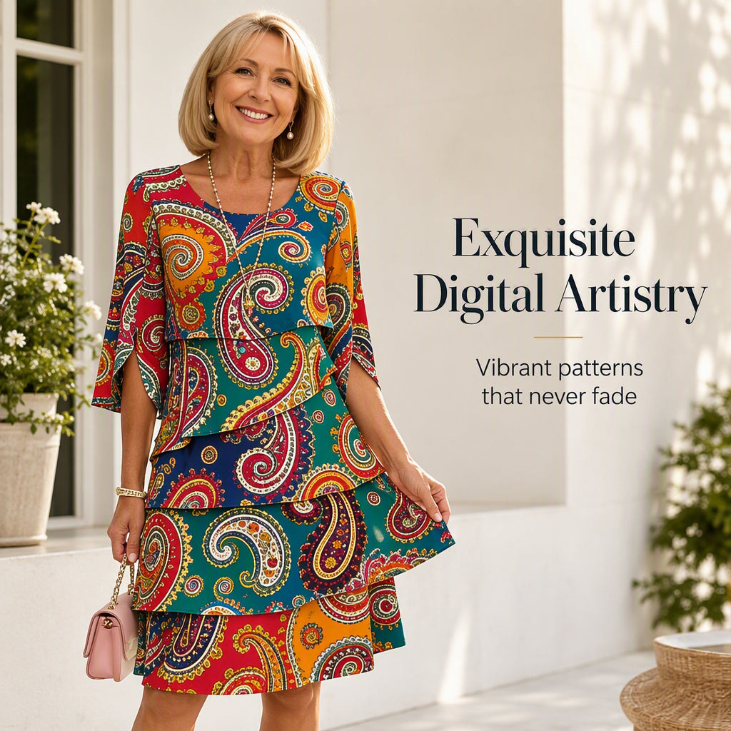 Women's Ethnic Print V-Neck Tiered Dress