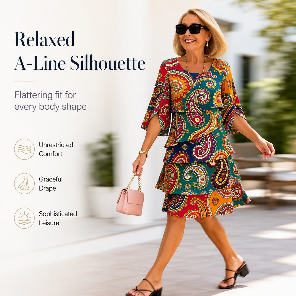 Women's Ethnic Print V-Neck Tiered Dress
