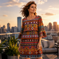 Women's Ethnic Print V-Neck Tiered Dress