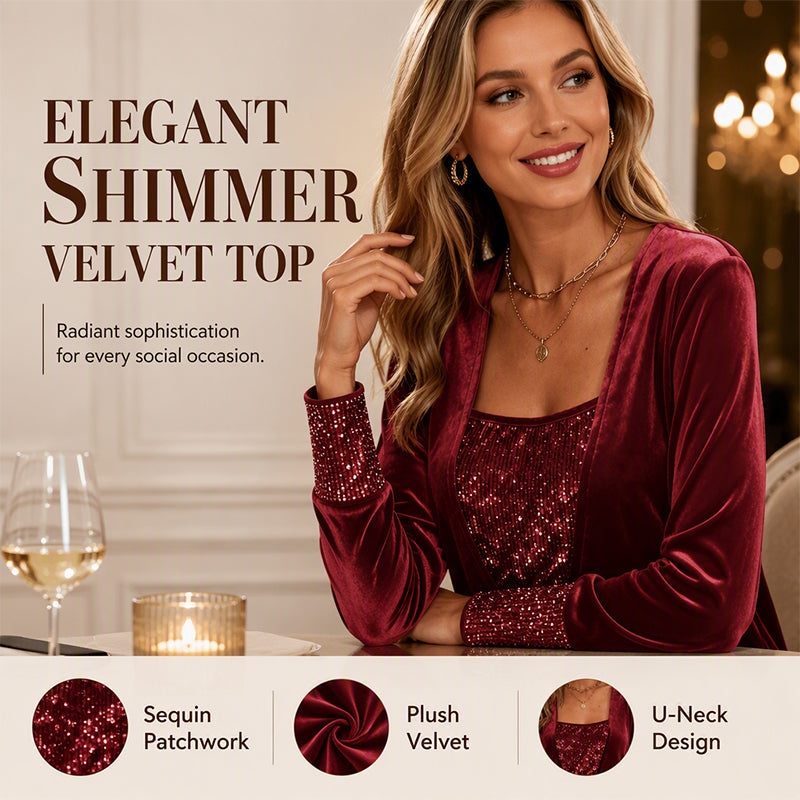 Women's Elegant Sequin Patchwork Long Sleeve Top