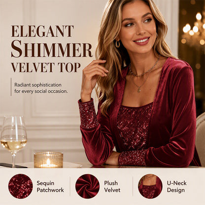 Women's Elegant Sequin Patchwork Long Sleeve Top