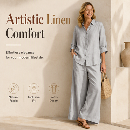 Women's Casual Shirt & Flowy Wide-Leg Pants Set
