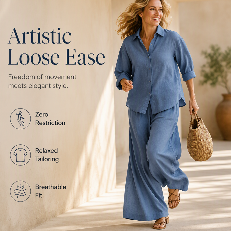 Women's Casual Shirt & Flowy Wide-Leg Pants Set