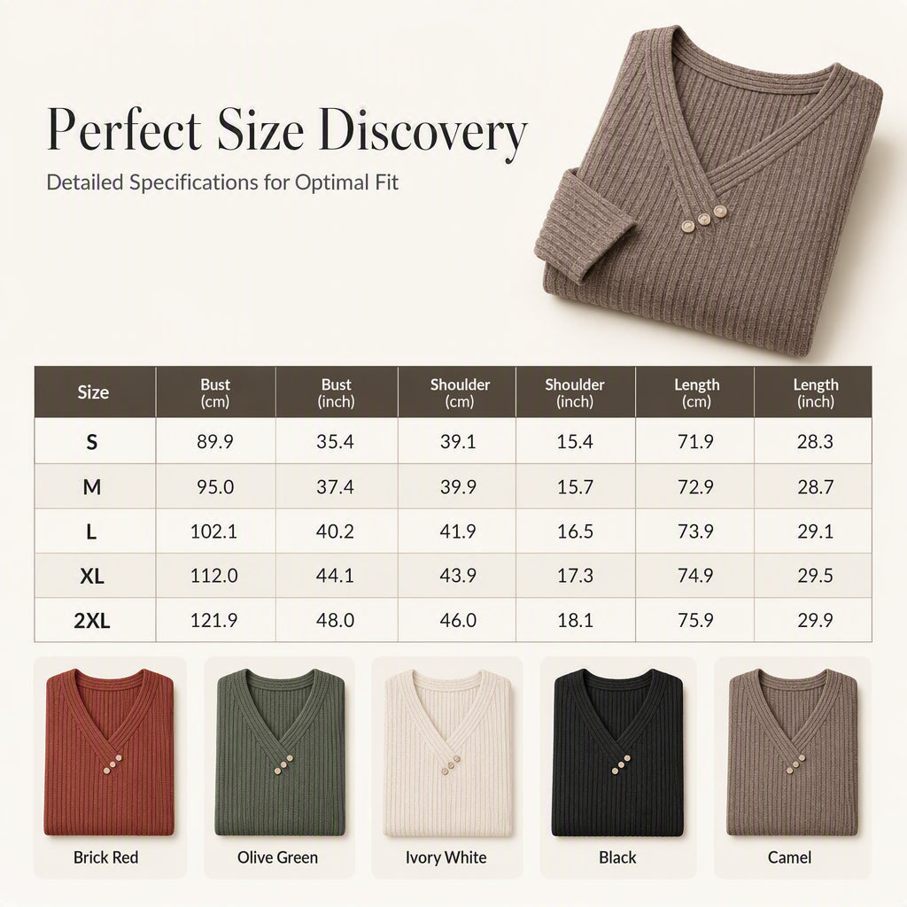 ⏰Last Day Sale 50% Off💃Women's Ribbed Knit V-Neck Top with Decorative Buttons