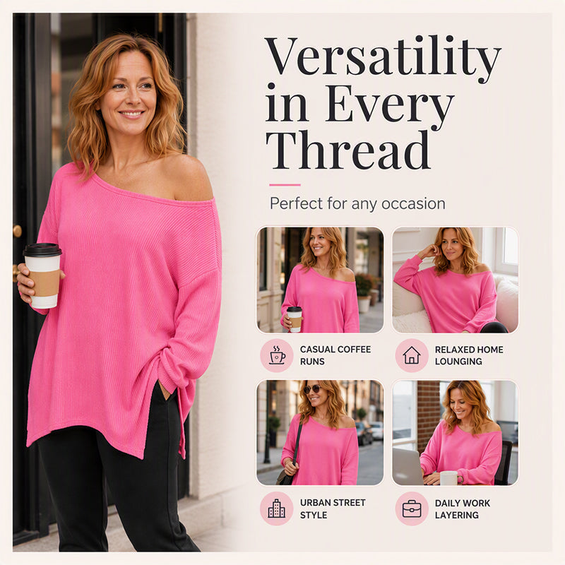 👚New Arrivals - Off-Shoulder Blouse with Side Split – Flowing Drape & Modern Edge for Any Casual Occasion