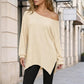 👚New Arrivals - Off-Shoulder Blouse with Side Split – Flowing Drape & Modern Edge for Any Casual Occasion