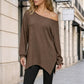 👚New Arrivals - Off-Shoulder Blouse with Side Split – Flowing Drape & Modern Edge for Any Casual Occasion